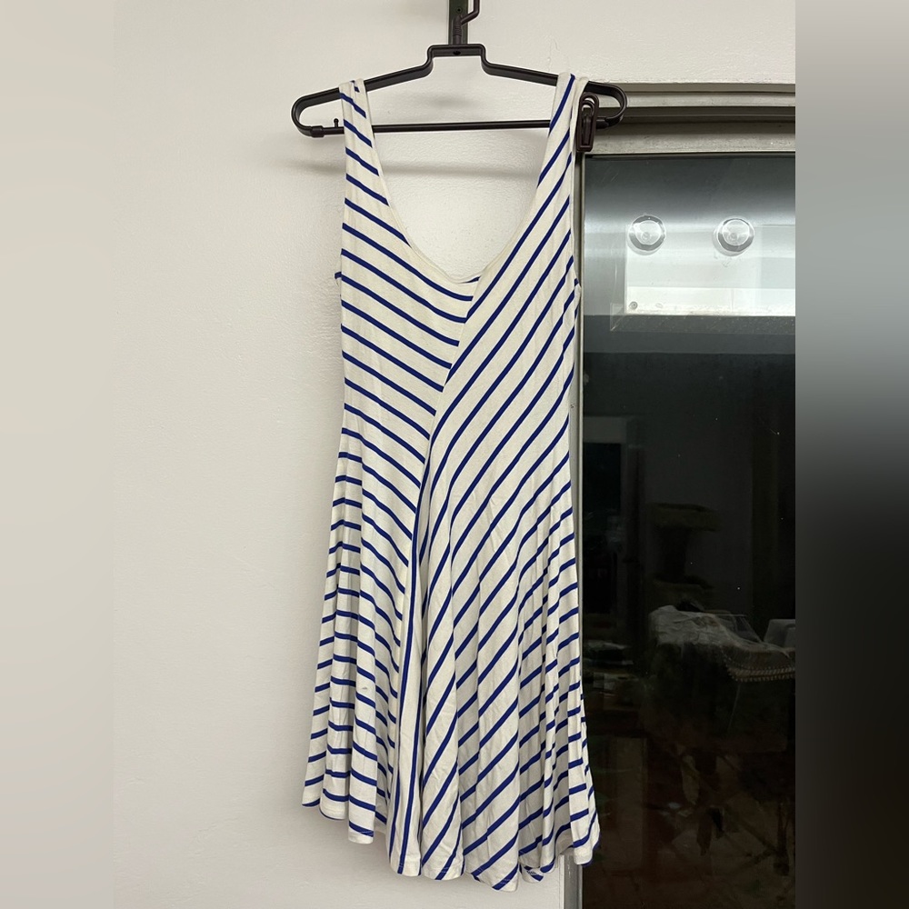 Bebe Vintage Y2K Romcom Summer Blue and White Striped Fit & Flare Dress
